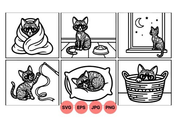 Cute Cat Line Art Graphics and Illustrations