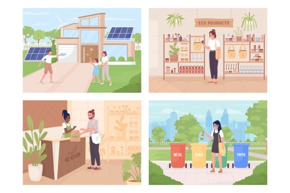 Eco Friendly Lifestyle Illustrations Set – Graphics & Illustrations for Crafting