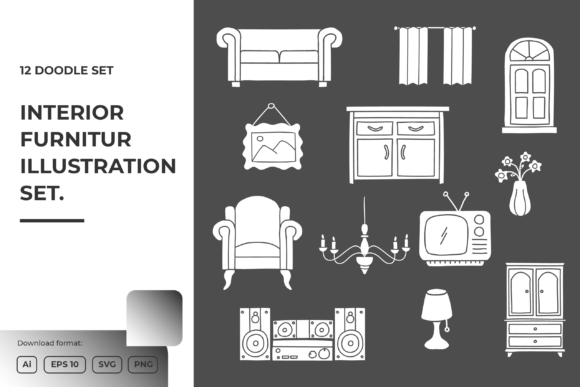 Interior Furniture Doodle Illustrations: Graphics for Editorial Design