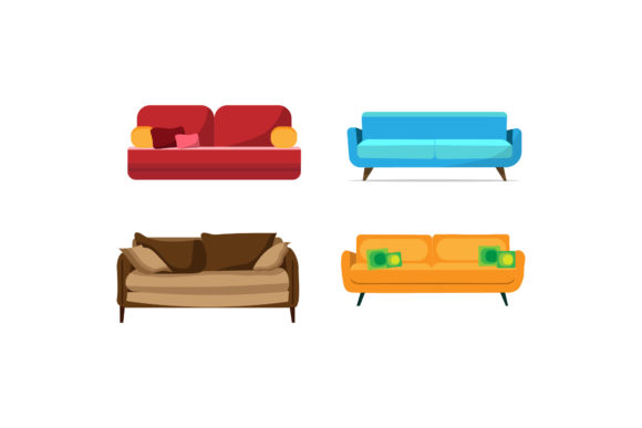 Living Room Sofa Colorful Illustrations for Graphics and Illustrations