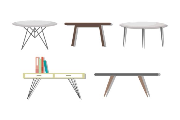 Living Room Table Illustrations Set