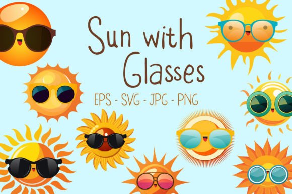 Sun with Glasses Set Illustrations: Graphics for Real Projects